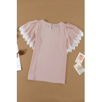 Pink Satin Lace Flutter Sleeve Top