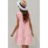 Pink Plaid Ruffled Mini Dress