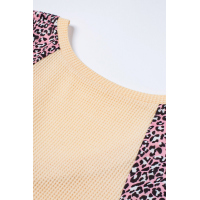 Floral Leopard Half Sleeve Waffle Top