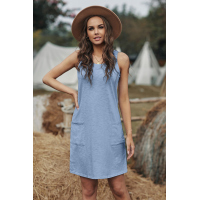 Sky Blue Sleeveless Pocketed Casual Swing Mini Dress