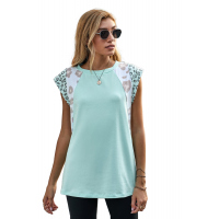 Mint Leopard Cap Sleeve Casual Top