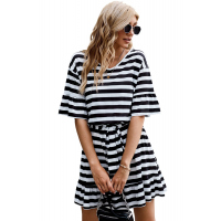 Black Stripes Ruffle Short Dress