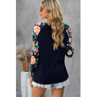 Floral Splicing Long Sleeve T-Shirt