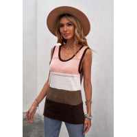 Brown Color Block Knitted Tank Top