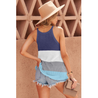 Blue Color Block Striped Knit Tank Top