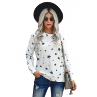 White Round Neck Star Print Long Sleeve Top