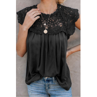 Black Crochet Lace Trim Splicing Casual Blouse