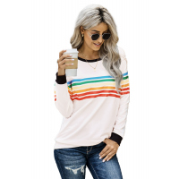 Rainbow Print White Long Sleeve Top