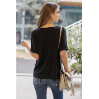 Black Plain Short Sleeve Twist Tee