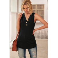 Black Just Say The Word 3 Button Tank Top