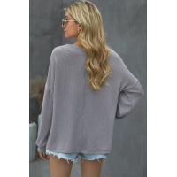 Gray Billowed Sleeve Thermal Knit Top