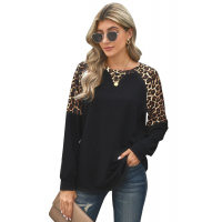 Black Leopard Stitching Long Sleeve Top