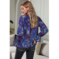 Blue Split Neck Printed Blouse