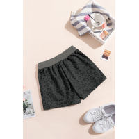 Gray Leopard Print Drawstring Waist Shorts