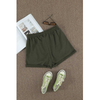 Green Tie Waist Side Pockets Cuffed Lounge Shorts