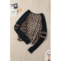 Black Raglan Sleeve Leopard Blouse