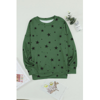 Green Round Neck Star Print Long Sleeve Top