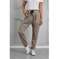 Khaki Casual Skinny Leopard Print Pants