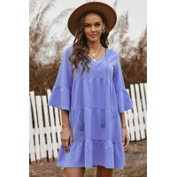 Sky Blue Cotton Tiered Babydoll Tunic Dress