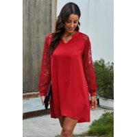 Red Lace Long Sleeves Shift Above Knee Dress