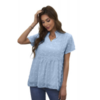 Sky Blue Swiss Dot Short Sleeve Flowy Top