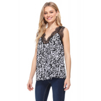 Black Animal Print Contrast Lace Tank