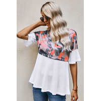 Camo Print Patchwork Short Sleeve Casual Top