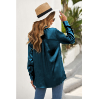 Green Satin Button Shirt with Pocket