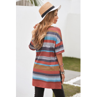 Multicolor Color Block V Neck Short Sleeve Top