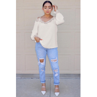 White Trixie Lace Cold Shoulder Blouse