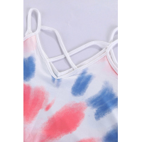 Pink Tie Dye Strappy Crossed Neckline Tank Top