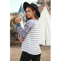 Plaid Raglan Sleeve Striped Top