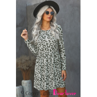 Gray Long Sleeve Leopard Print Mini Dress