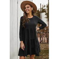 Black Long Sleeve Babydoll Ruffled Mini Dress