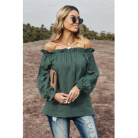 Green Off-the-shoulder Ruffle Top