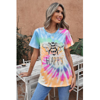 Orange Bee Happy Graphic Tie-dye Cotton Blend Tee