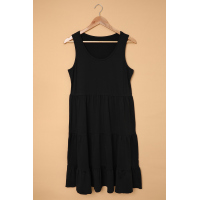 Black Scoop Neck Sleeveless Smocked Tank Dress