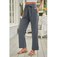 Gray Elastic Waist Drawstring Wide Leg Pants