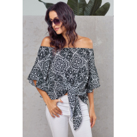 Black Bohemian Floral Print Off The Shoulder Blouse