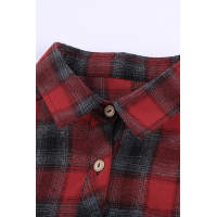 Red Cotton Blend Plaid Buttoned Shirt with Bust Pockets