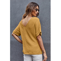 Yellow V Neck Button Front Crinkled Blouse