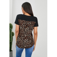 Leopard Printed Splicing T-Shirt