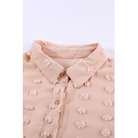 Buttoned Swiss Dot Turn-down Collar Short Sleeve Shirt