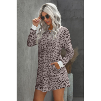 Pink Crew Neck Long Sleeve Leopard Print Mini Dress