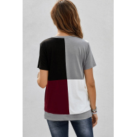 Wine Red Colorblock T-shirt with Slits