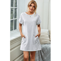 Striped Casual Short Dress with Pocket