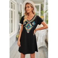 Boho Ethnic Print Short Sleeve Mini Dress