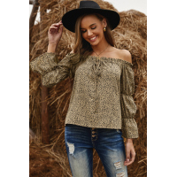 Frilled Off-the-shoulder Cheetah Blouse