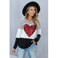 Black Heart Sequins Striped Long Sleeve Top