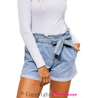 Light Blue Paper Bag Waist Denim Shorts